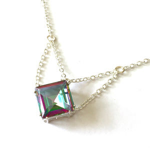 Repurposed Jewel Necklace with Draped Silver Chain